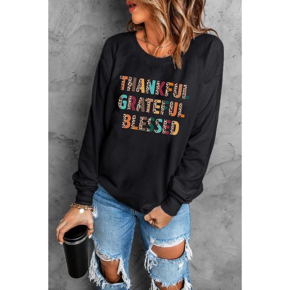 Azura Exchange  Black Leopard TANKFUL GRATEFUL BLESSED Graphic Sweatshirt - Picture 5 of 8